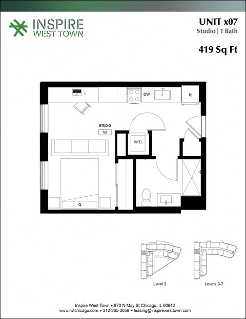 Studio Floor Plan at Inspire West Town, CHICAGO